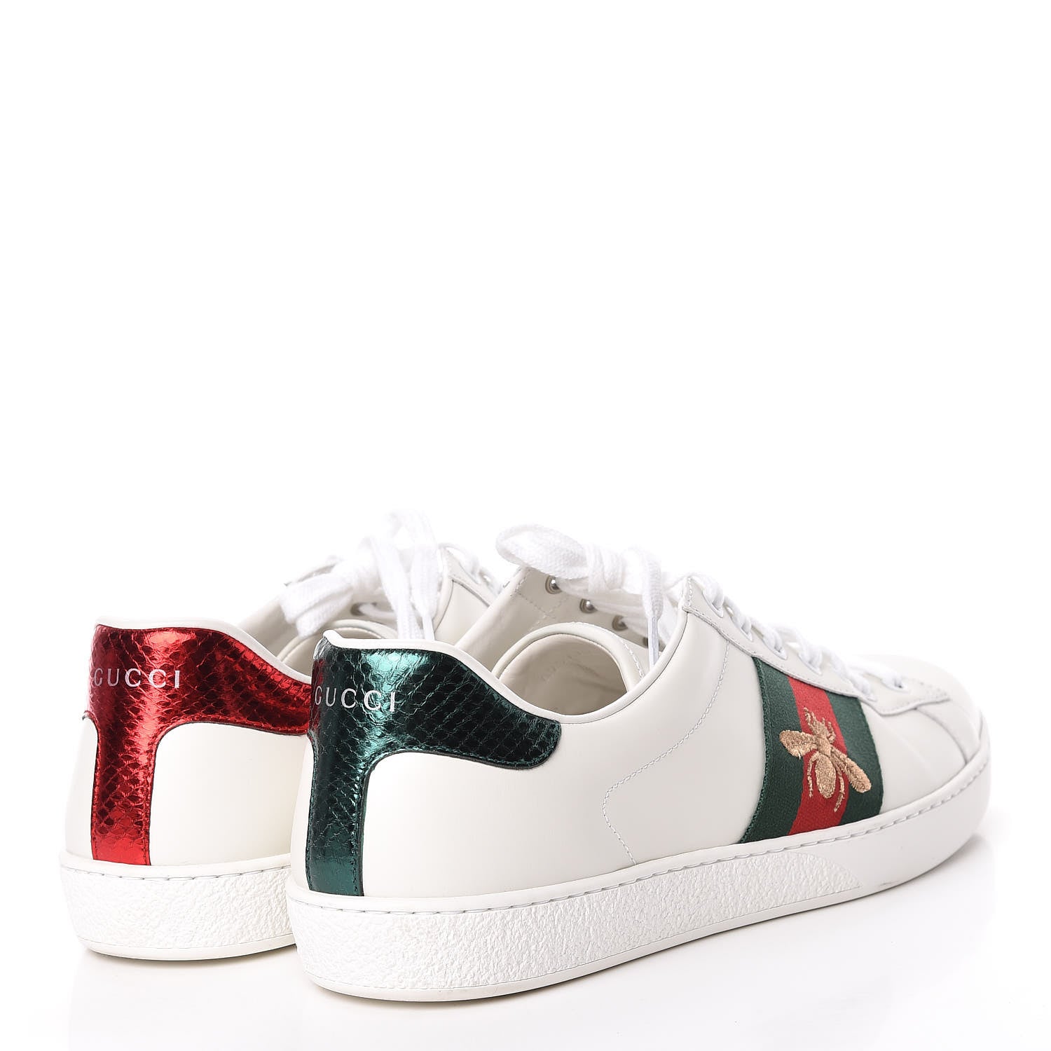 Gucci Miro Soft Calfskin Laminated Ayers Web Bee Embroidered Mens Ace Sneakers 9.5 White Green 4 of 15