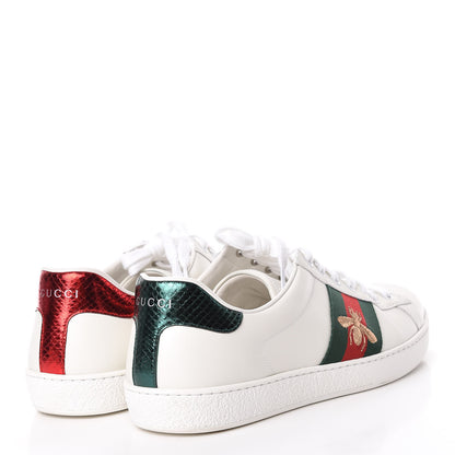 Gucci Miro Soft Calfskin Laminated Ayers Web Bee Embroidered Mens Ace Sneakers 9.5 White Green 4 of 15