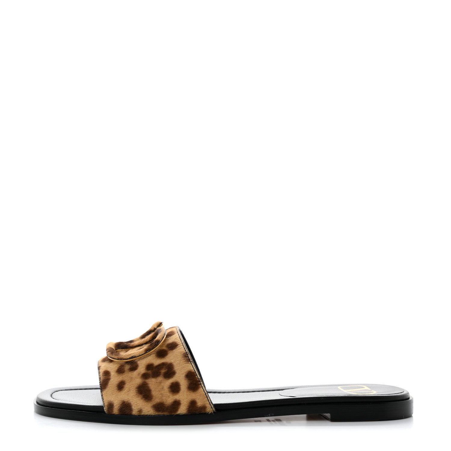 Valentino Garavani Calf Hair Leopard Print VLogo Flat Slide Sandals 37 Black 1 of 9