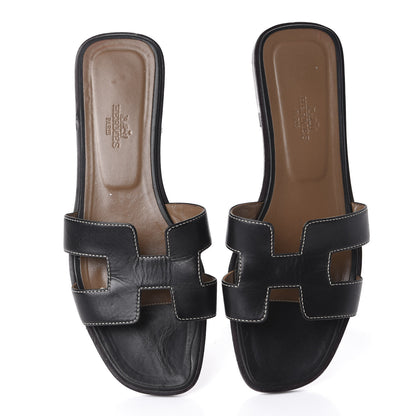 Hermes Box Calfskin Oran Sandals 38 Black 5 of 10