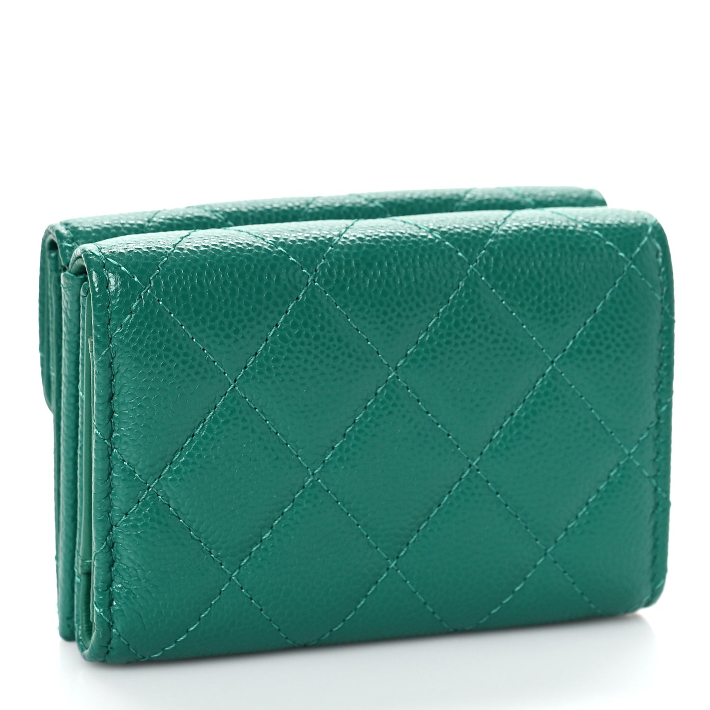 Caviar Quilted Double Flap Wallet Green