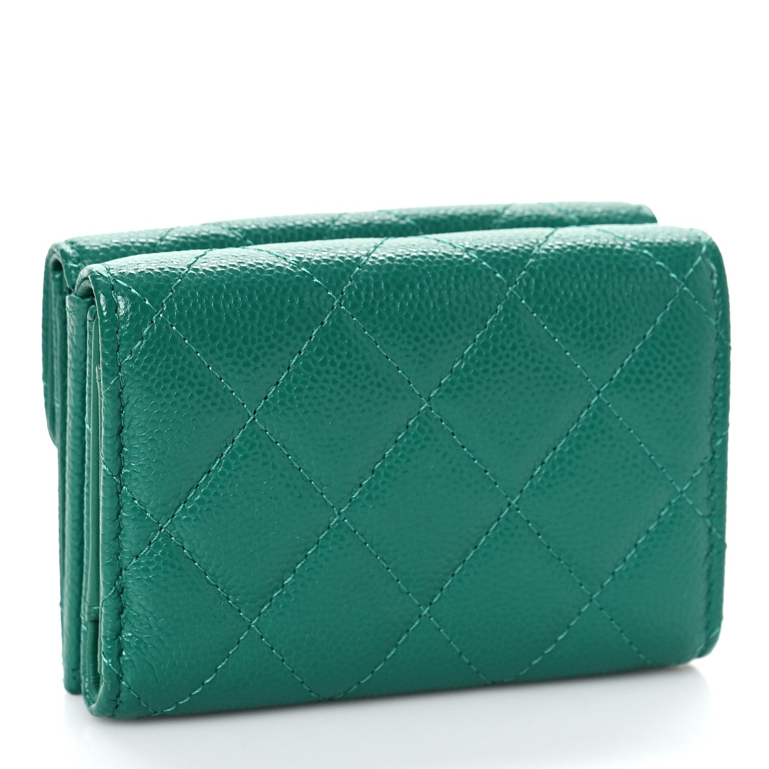 Chanel Caviar Quilted Double Flap Wallet Green 3 of 11