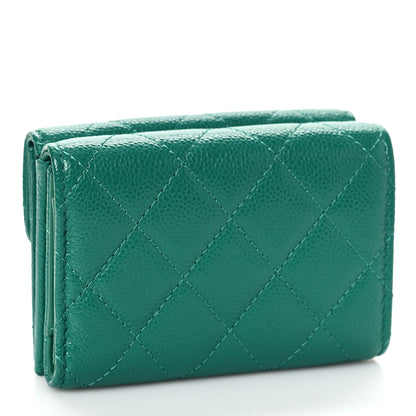 Chanel Caviar Quilted Double Flap Wallet Green 3 of 11