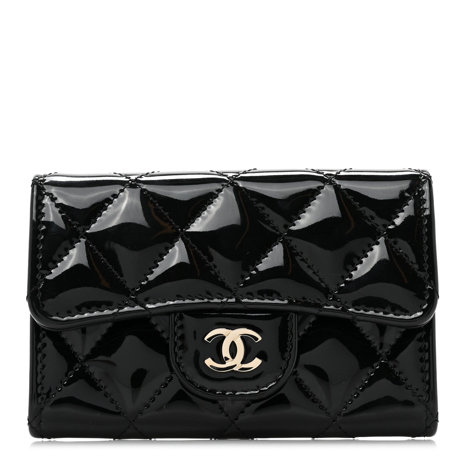 Chanel Patent Quilted Flap Card Holder Wallet Black 1 of 11