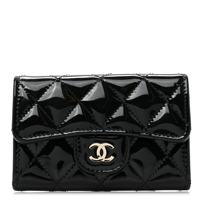 Chanel Patent Quilted Flap Card Holder Wallet Black 1 of 11