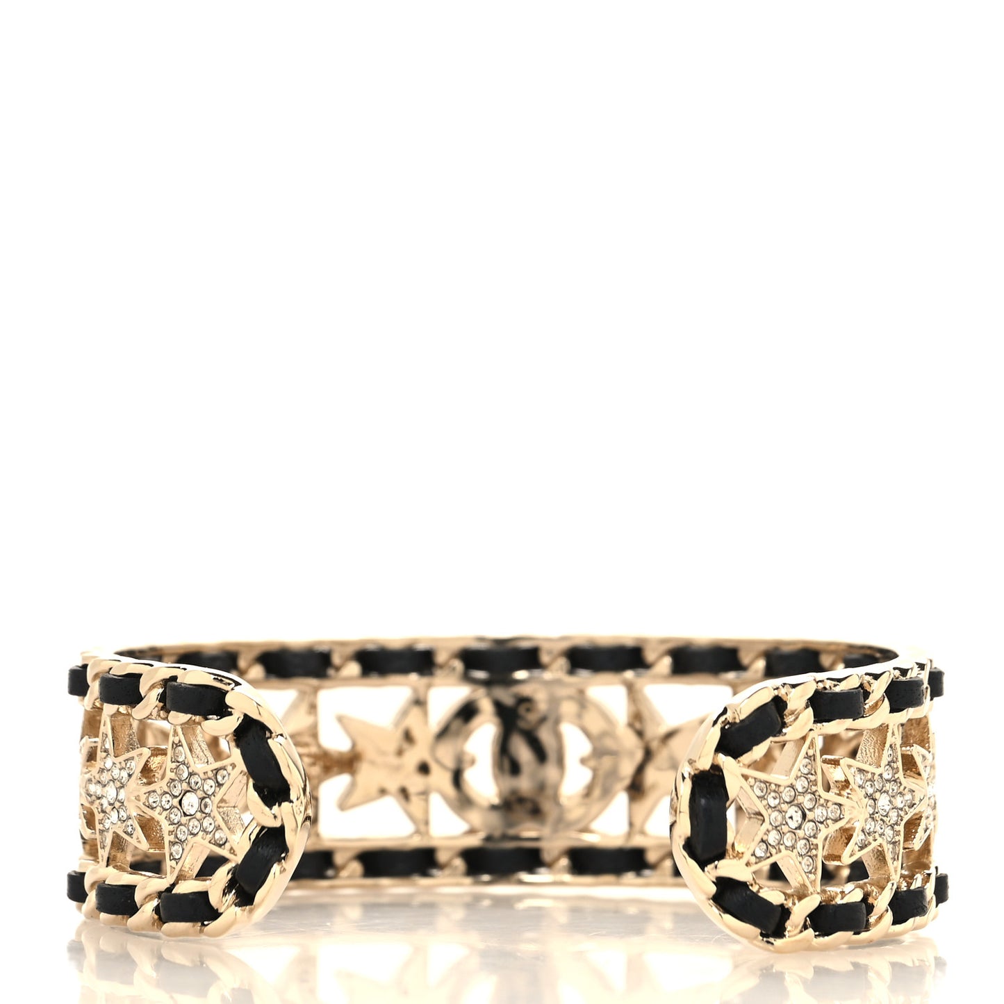 Lambskin Crystal CC Star Cuff S Bracelet Gold Black