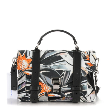 Proenza Schouler Nylon Floral Printed Tiny PS1 Satchel Black White 1 of 8