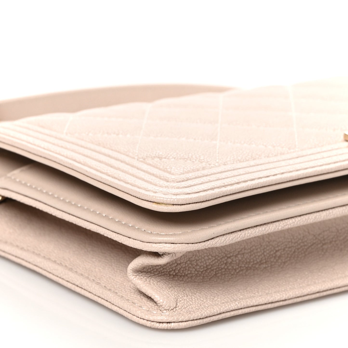 Caviar Quilted Boy Wallet On Chain WOC Light Beige