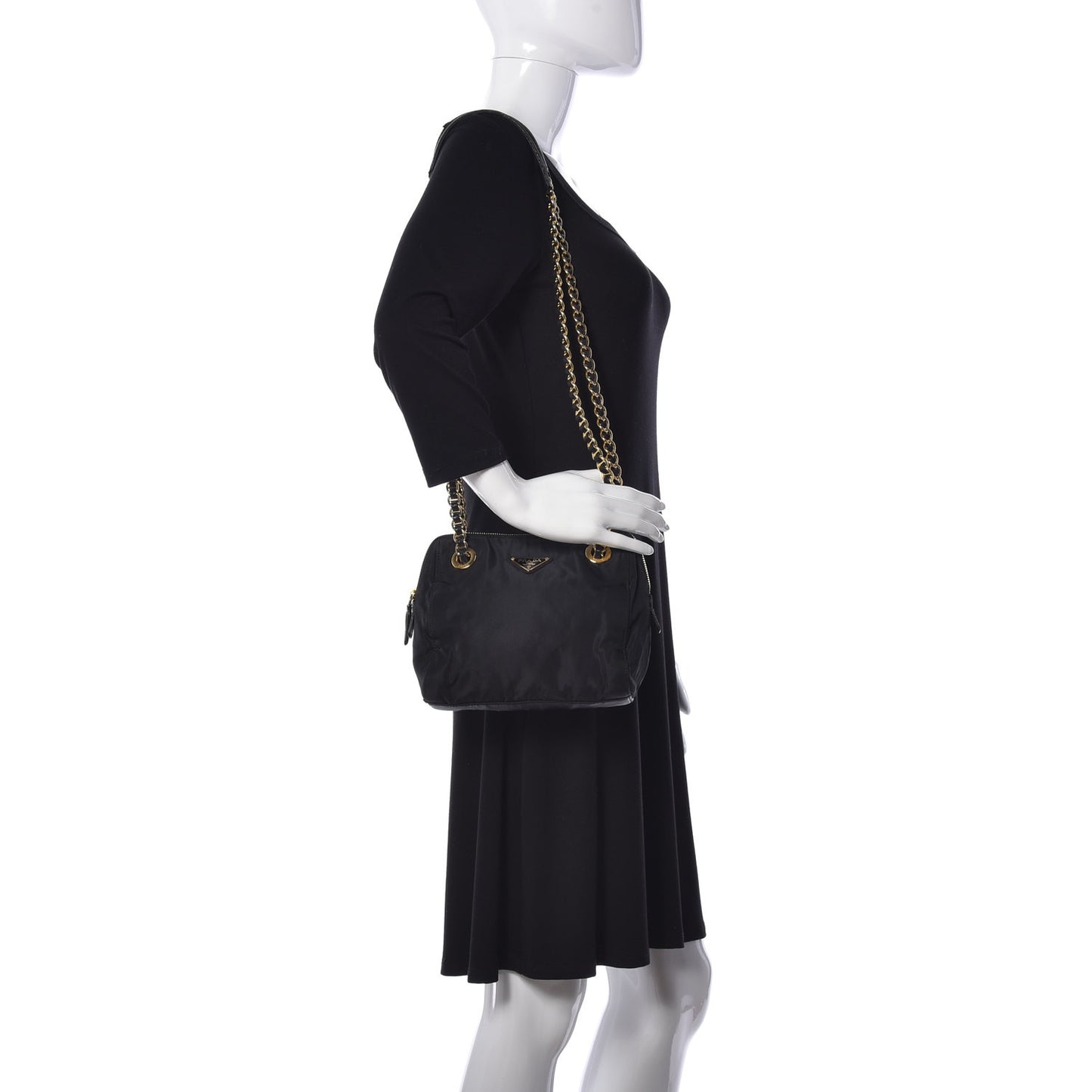 Tessuto Nylon Chain Shoulder Bag Black