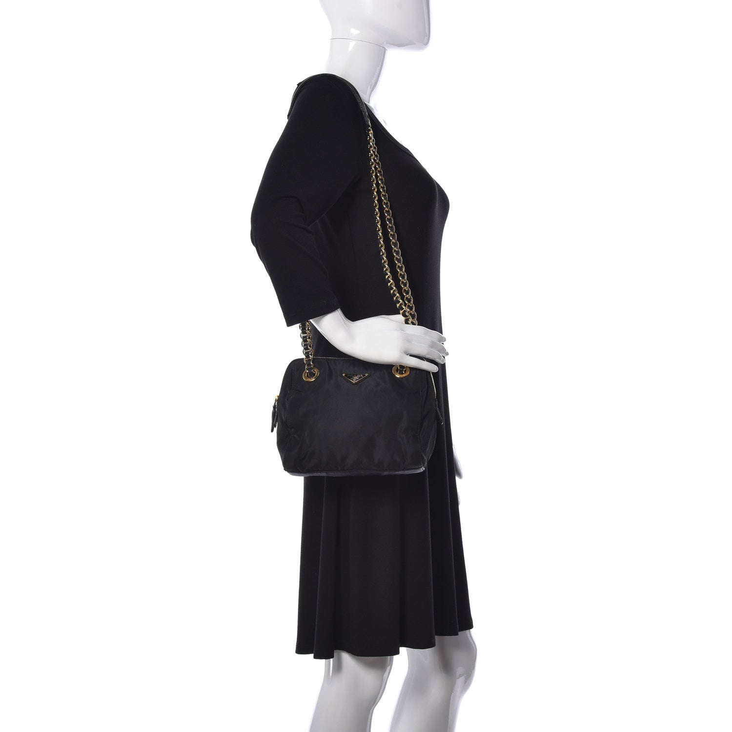 Prada Tessuto Nylon Chain Shoulder Bag Black 2 of 8