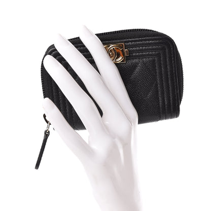 Chanel Caviar Quilted Boy Zip Around Coin Purse Wallet Black 2 of 7