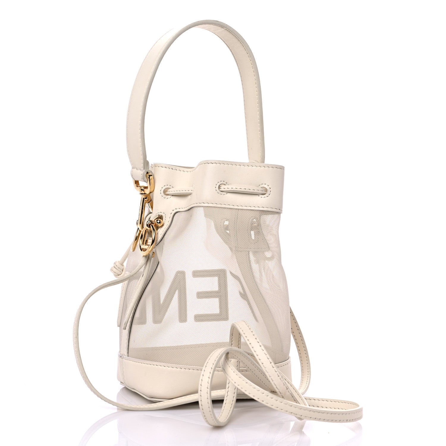 Fendi Mesh Vitello King F is Fendi Logo Embroidered Mini Mon Tresor Bucket Bag Sabbia White Ice 2 of 16