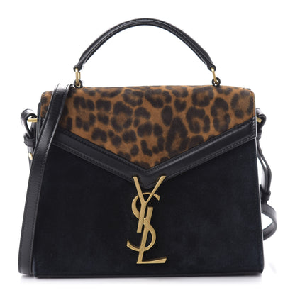 Saint Laurent Suede Leopard Print Mini Classic Monogram Cassandra Top Handle Manto Naturale Black 1 of 9