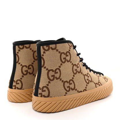 Gucci Monogram Jumbo GG New Lace Papin Mens Tortuga High Top Sneakers 10 Camel Ebony Black 4 of 12