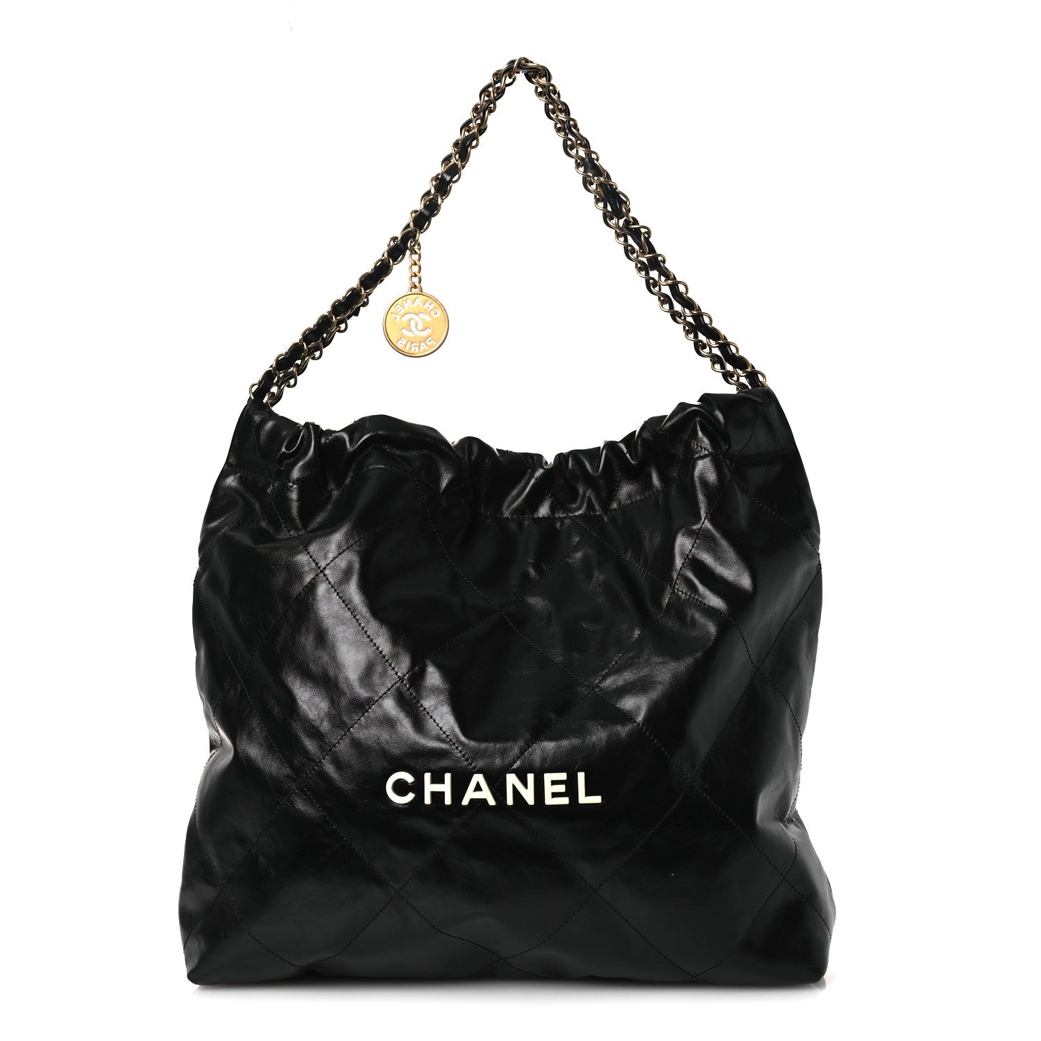 Chanel Shiny Calfskin Quilted Chanel 22 Black White 1 of 12