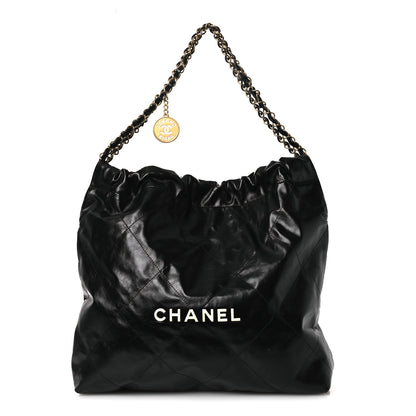 Chanel Shiny Calfskin Quilted Chanel 22 Black White 1 of 12