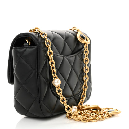 Chanel Lambskin Enamel Pearl Quilted Mini Charm Me Square Flap Black 3 of 10