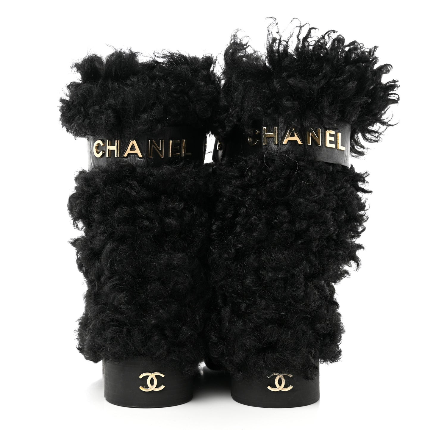 Shearling Sheepskin High Boots 36.5 Black