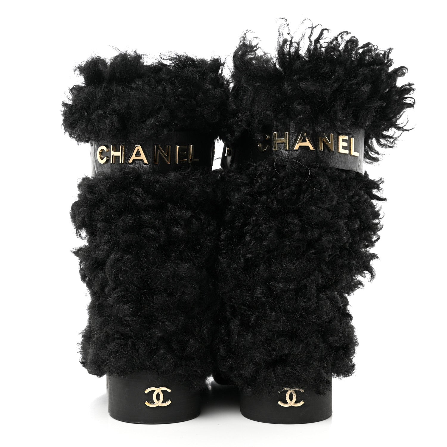 Chanel Shearling Sheepskin High Boots 36.5 Black 4 of 10