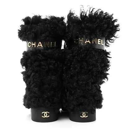 Chanel Shearling Sheepskin High Boots 36.5 Black 4 of 10