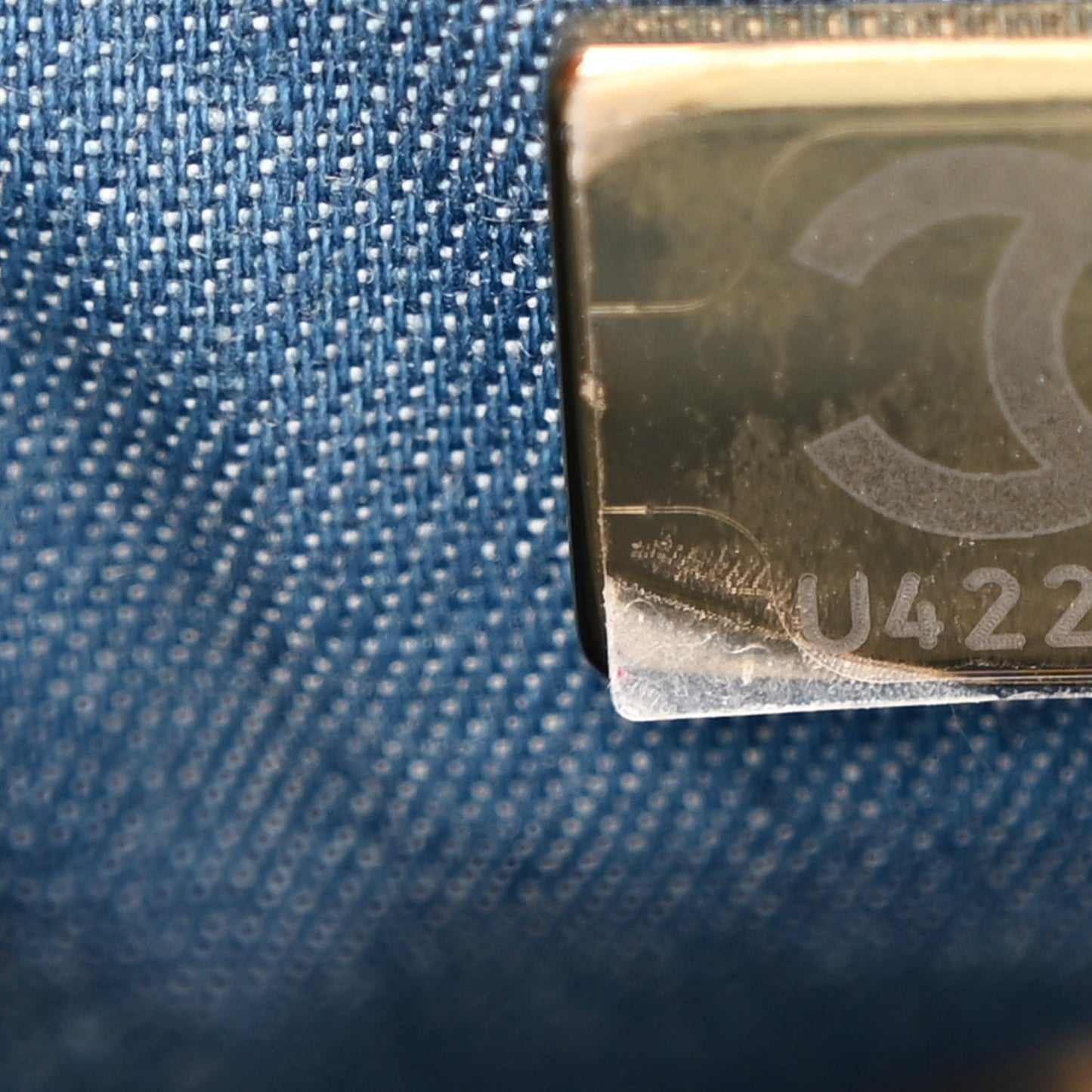 Denim Quilted Mini Pearl Crush Flap Blue