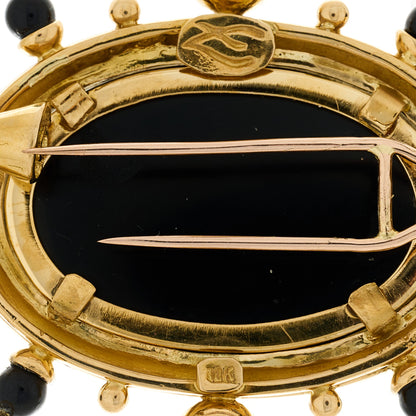 Elizabeth Locke 18K Yellow Gold Pearl Black Onyx Venetian Glass Intaglio Brooch Pin 3 of 4