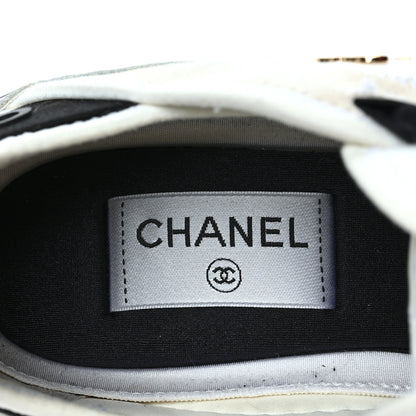 Chanel Velvet Calfskin Mixed Fibers CC Sneakers 37.5 Ivory Black 8 of 9