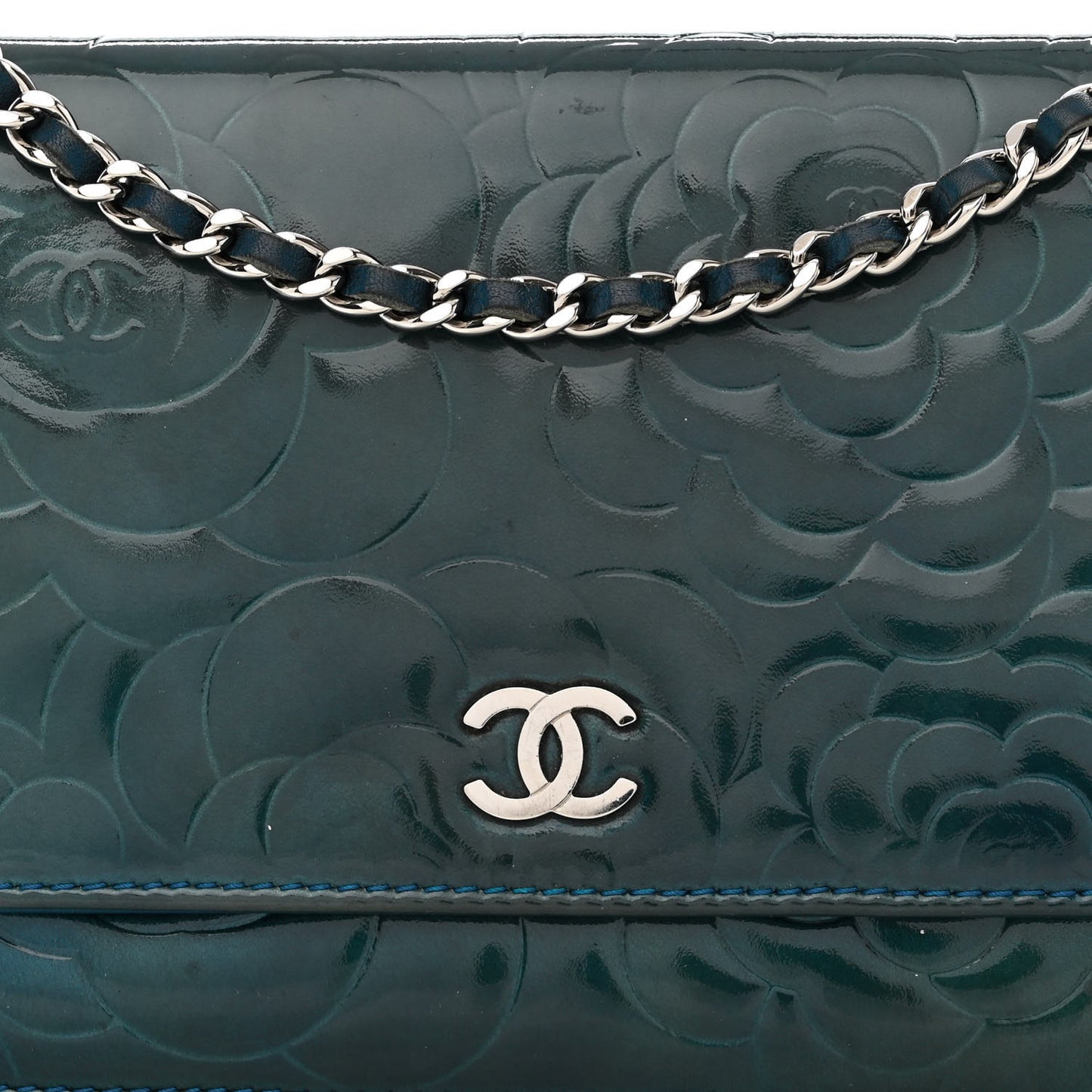 Patent Camellia Wallet on Chain WOC Royal Blue