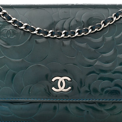 Chanel Patent Camellia Wallet on Chain WOC Royal Blue 10 of 14
