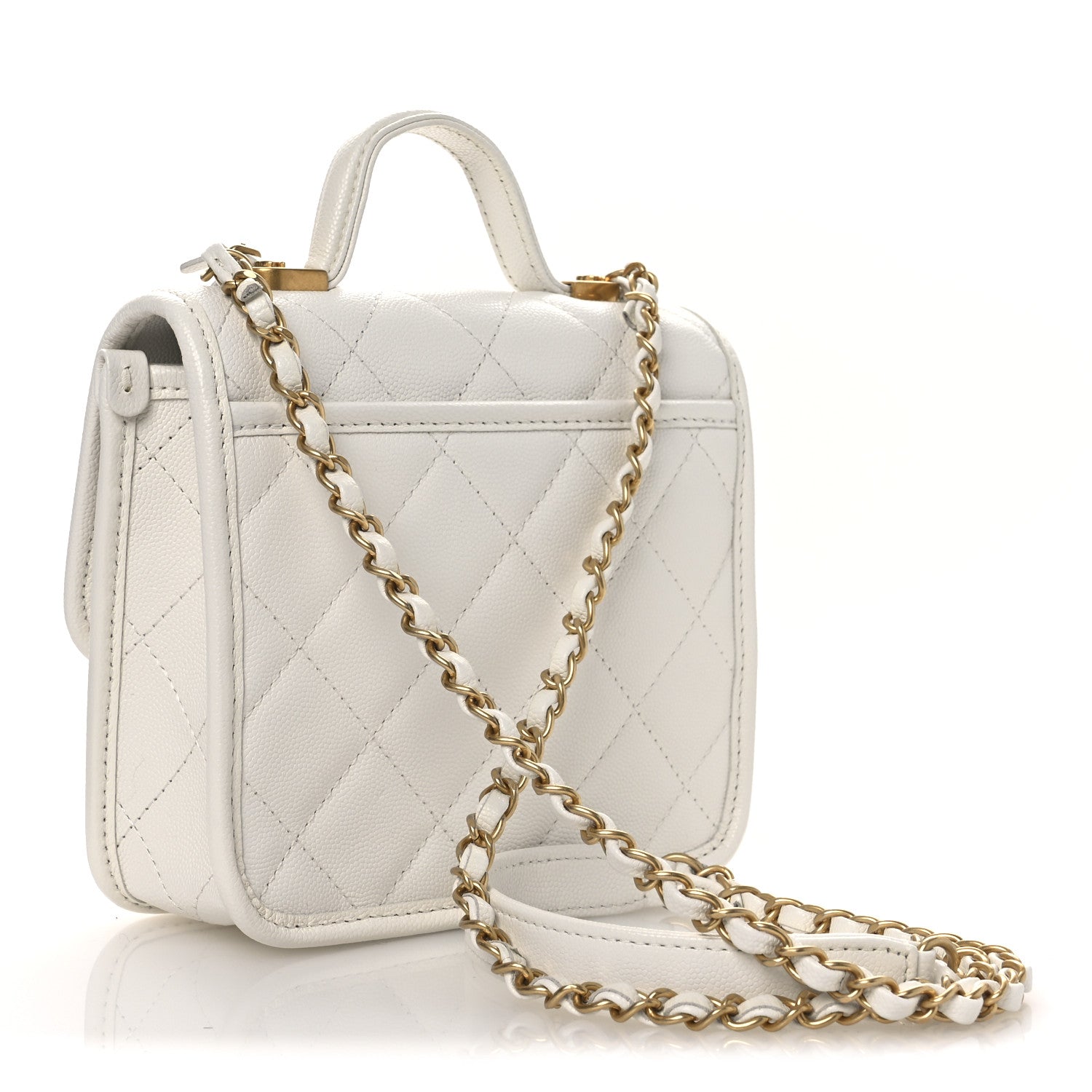 Chanel Caviar School Memory Mini Top Handle Flap White 3 of 12