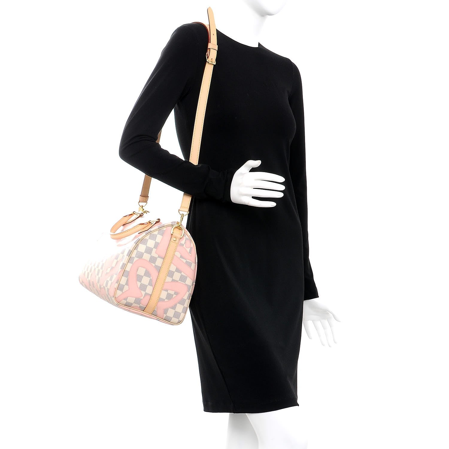 Louis Vuitton Damier Azur Tahitienne Speedy Bandouliere 30 Rose Ballerine 2 of 9