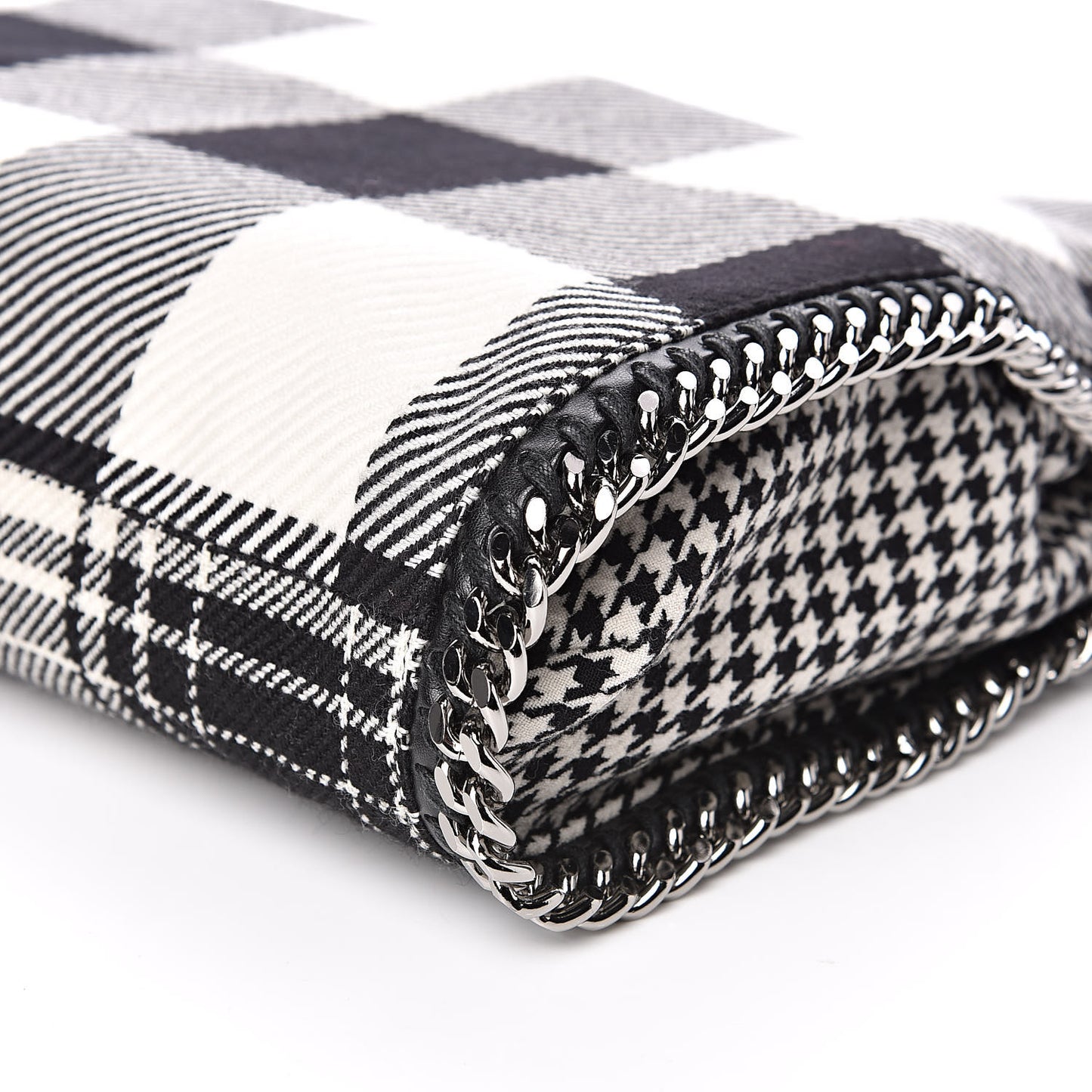 Wool Plaid Falabella Fold Over Tote Black