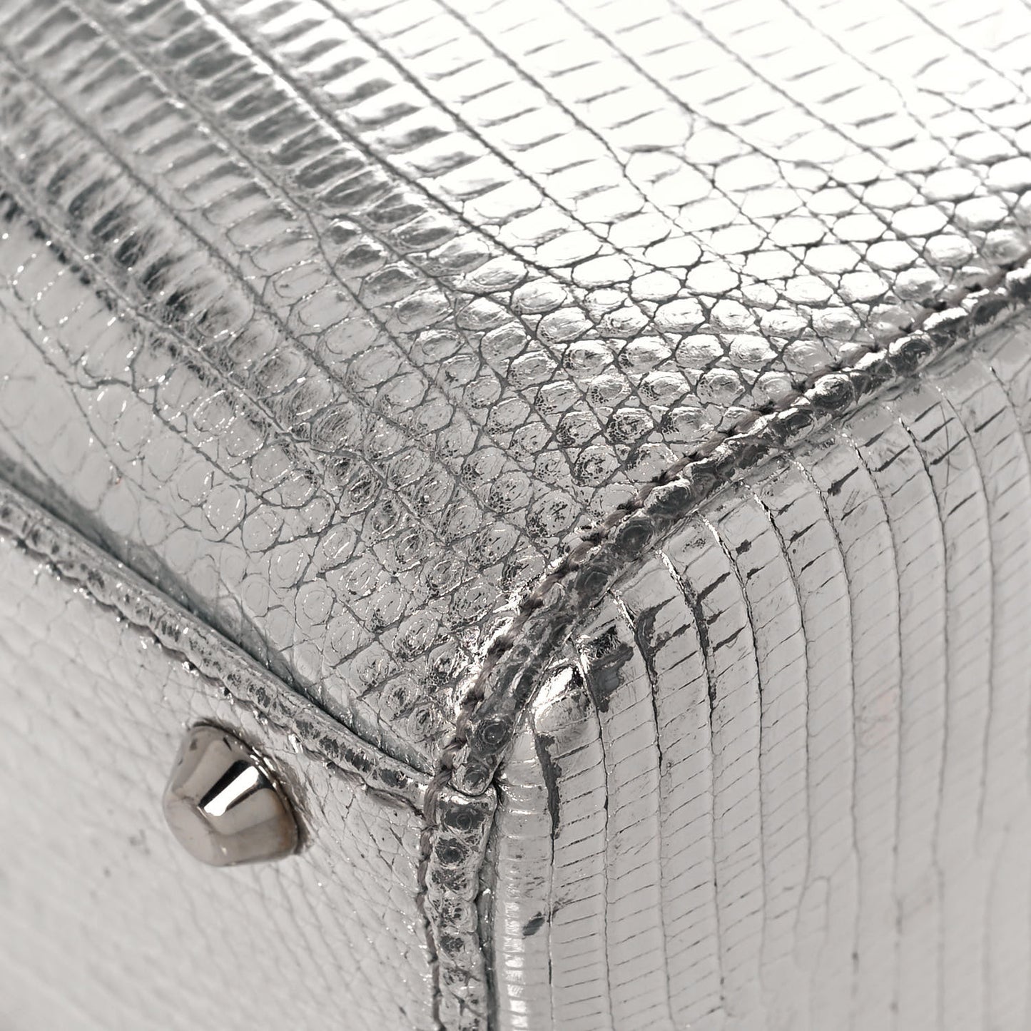 Metallic Lizard Mini Lady Dior Silver
