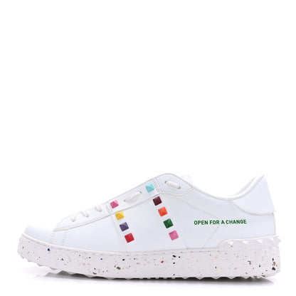 Valentino Garavani Vegan Leather Womens Rockstud Open for a Change Sneakers 40 White Multicolor 1 of 7