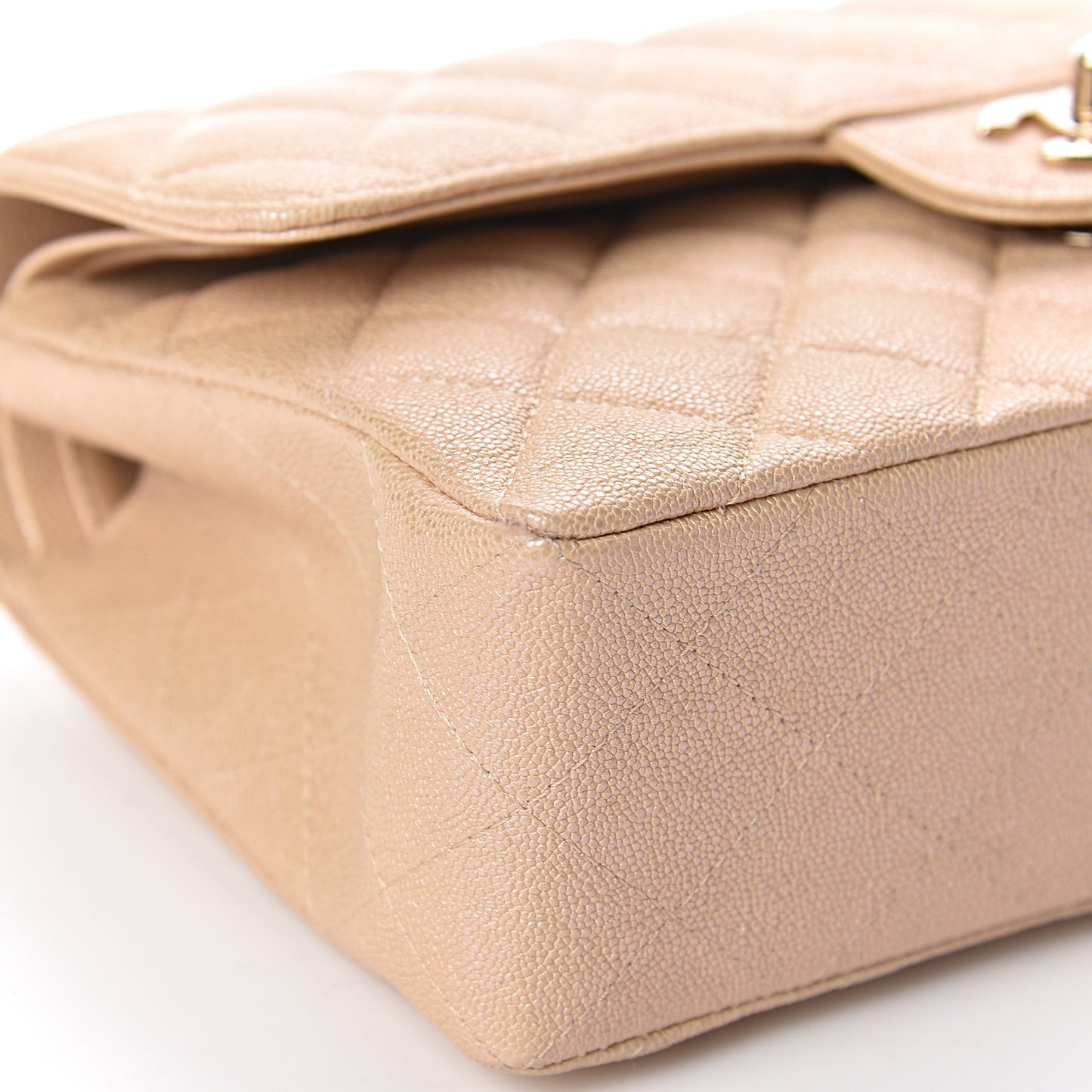 Iridescent Caviar Quilted Small Double Flap Beige