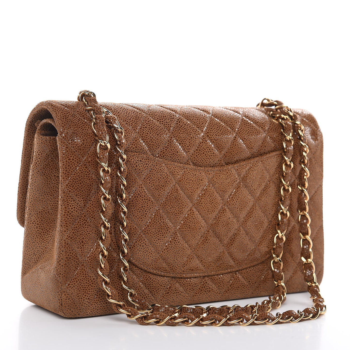 Iridescent Caviar Quilted Medium Double Flap Marron Clair