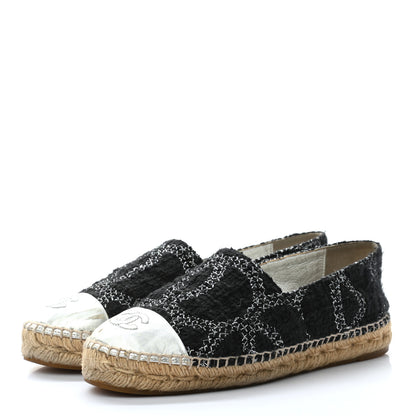 Chanel Tweed Lambskin CC Espadrilles 37 Black Silver 3 of 15