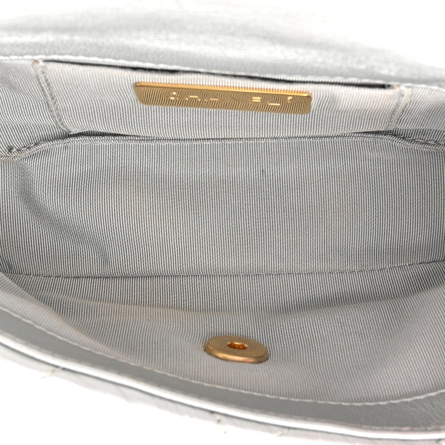 Metallic Goatskin Quilted Chanel 19 Waist Bag Silver