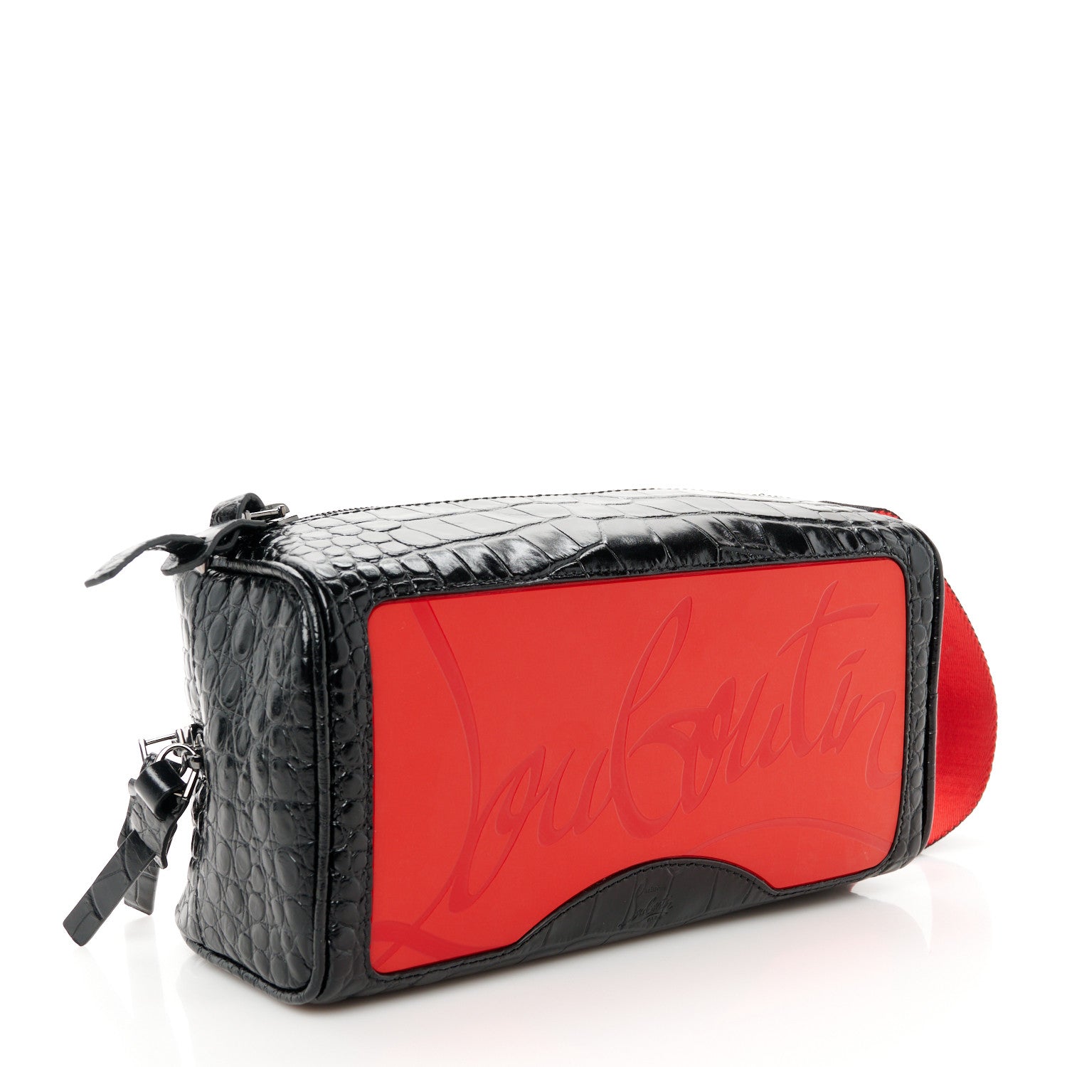 Christian Louboutin Calfskin Crocodile Embossed Blaster Pouch Black 4 of 10