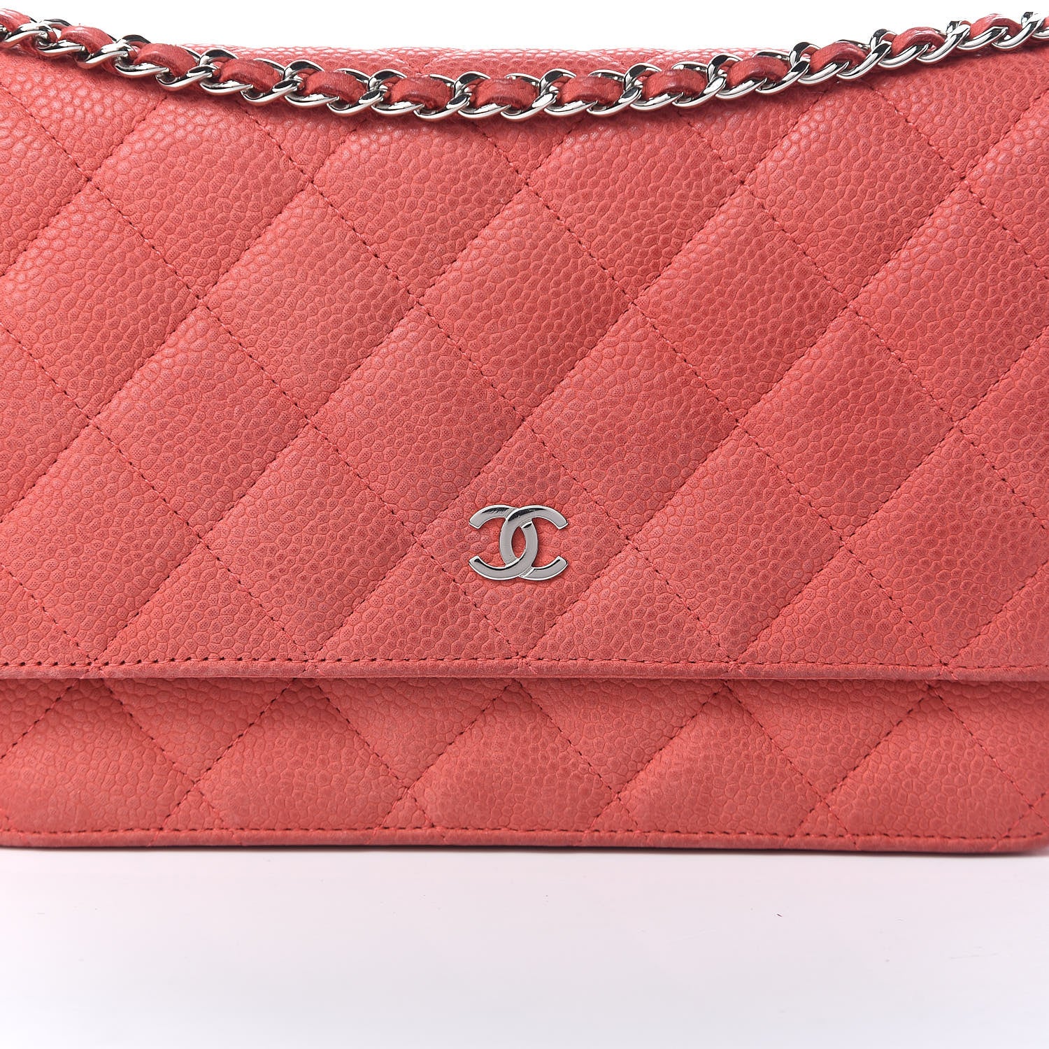 Chanel Iridescent Caviar Quilted Wallet On Chain WOC Coral 15 of 16