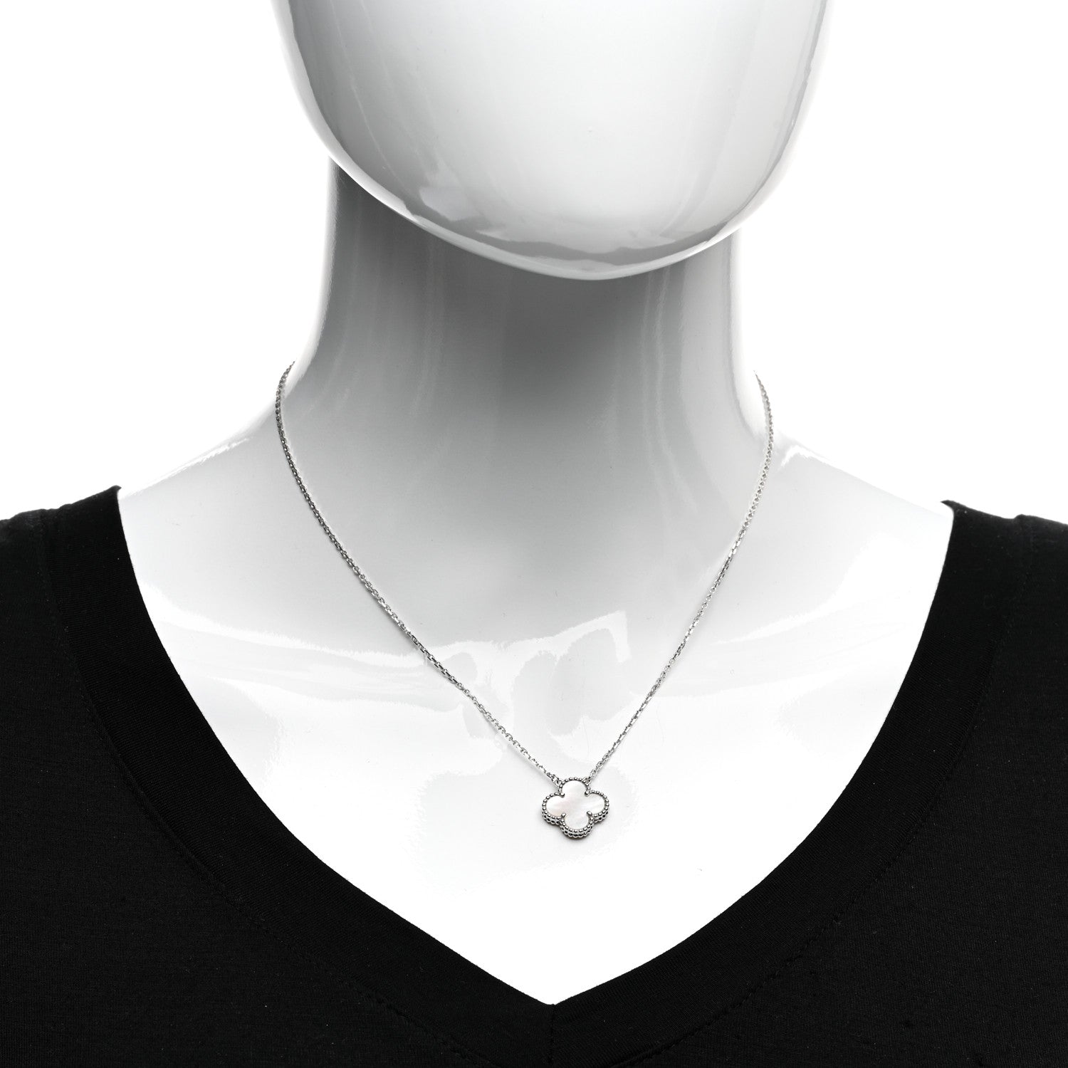 Van Cleef & Arpels 18K White Gold Mother Of Pearl Vintage Alhambra Pendant Necklace 2 of 5