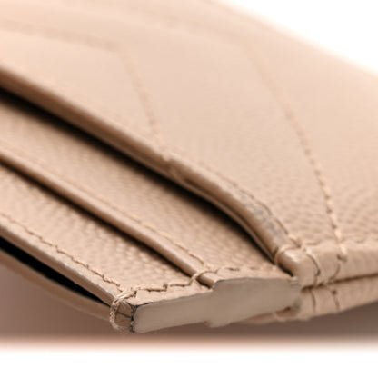 Saint Laurent Grain De Poudre Matelasse Chevron Monogram Credit Card Case Dark Beige 9 of 9