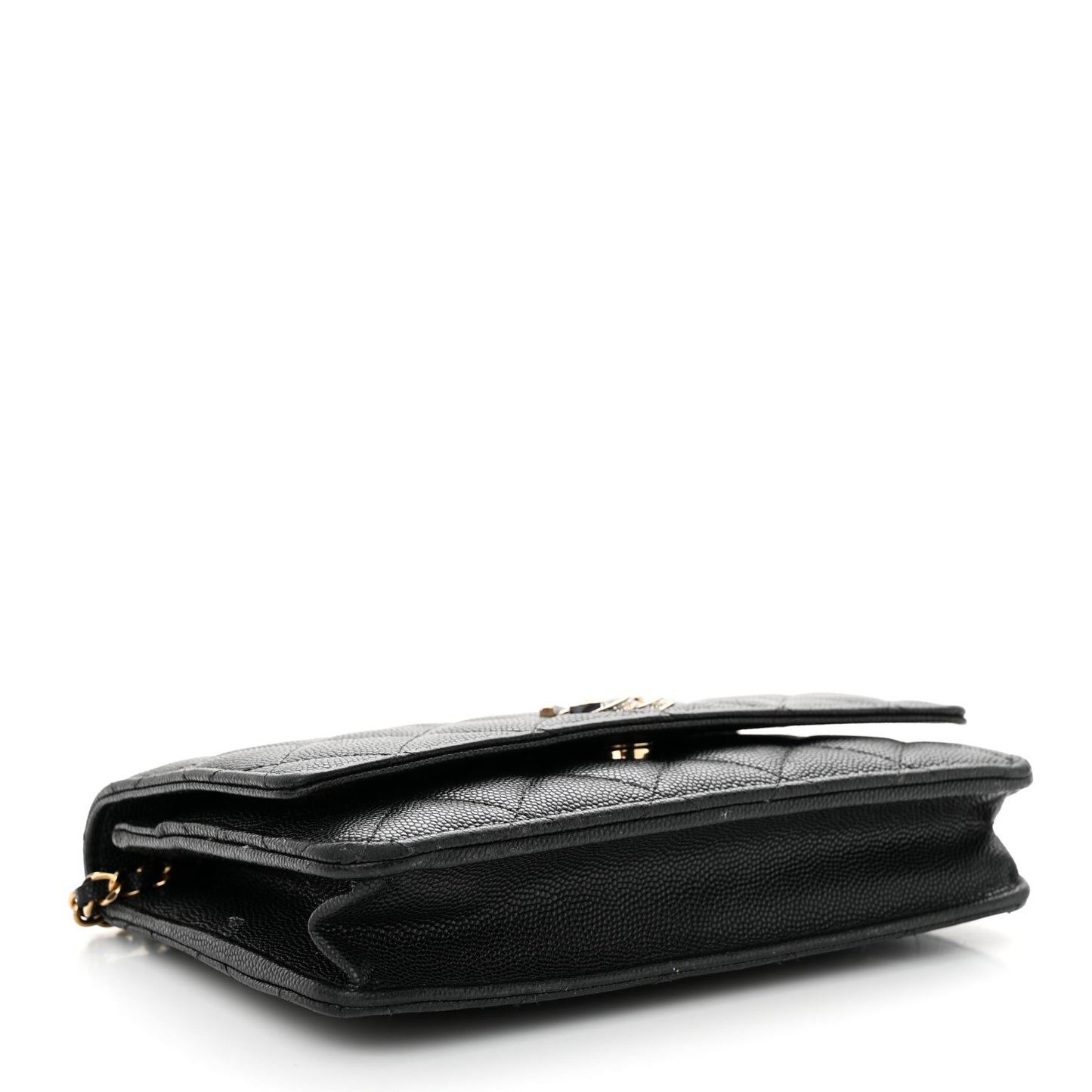 Caviar Quilted Crystal Enamel CC Wallet On Chain WOC Black