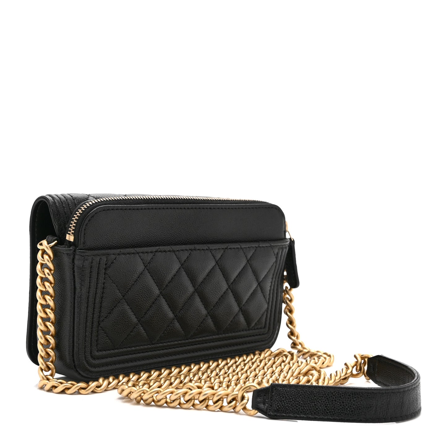 Caviar Quilted Boy Phone Holder Wallet On Chain Black