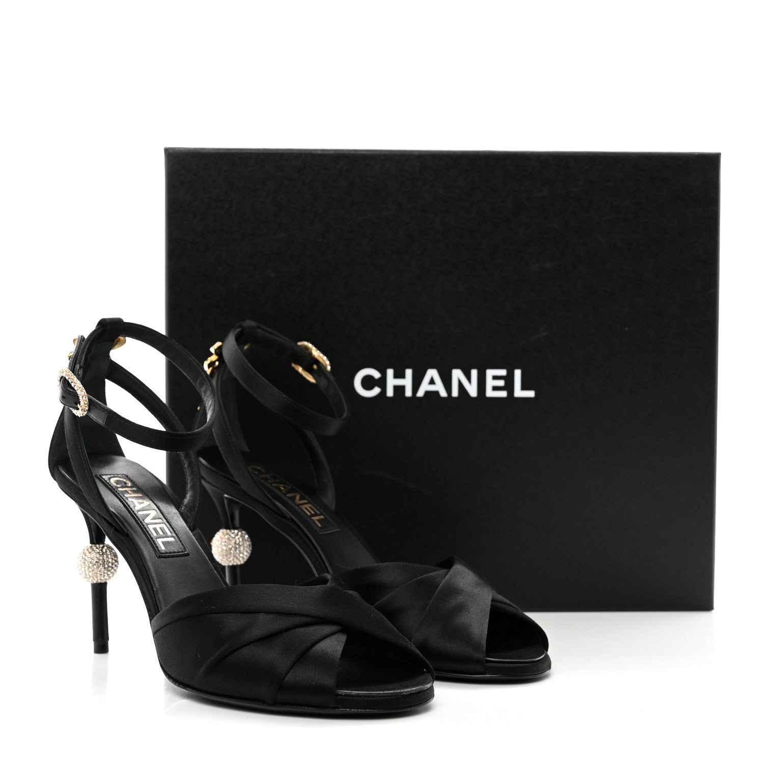 Chanel Satin Pearl Crystal Bow Pumps 37 Black 9 of 9