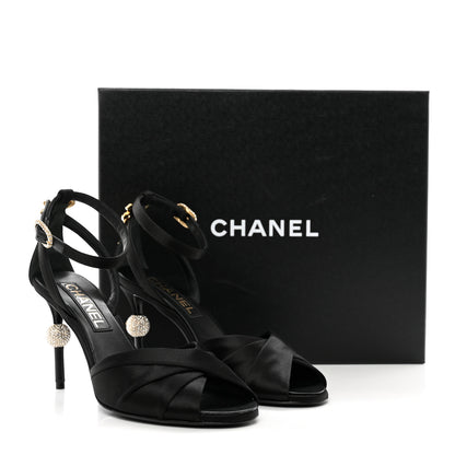 Chanel Satin Pearl Crystal Bow Pumps 37 Black 9 of 9
