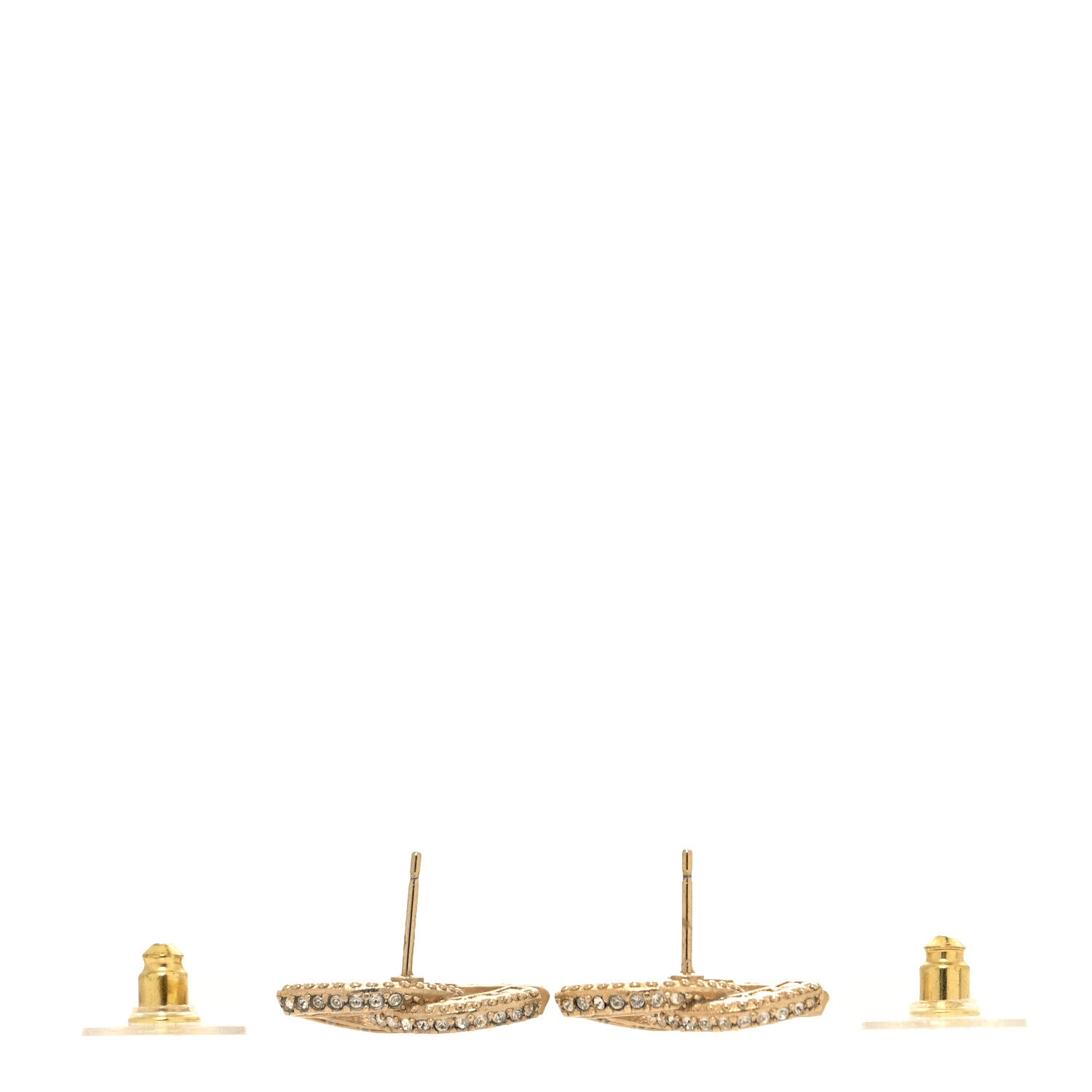 Chanel Crystal Timeless CC Earrings Light Gold 3 of 4
