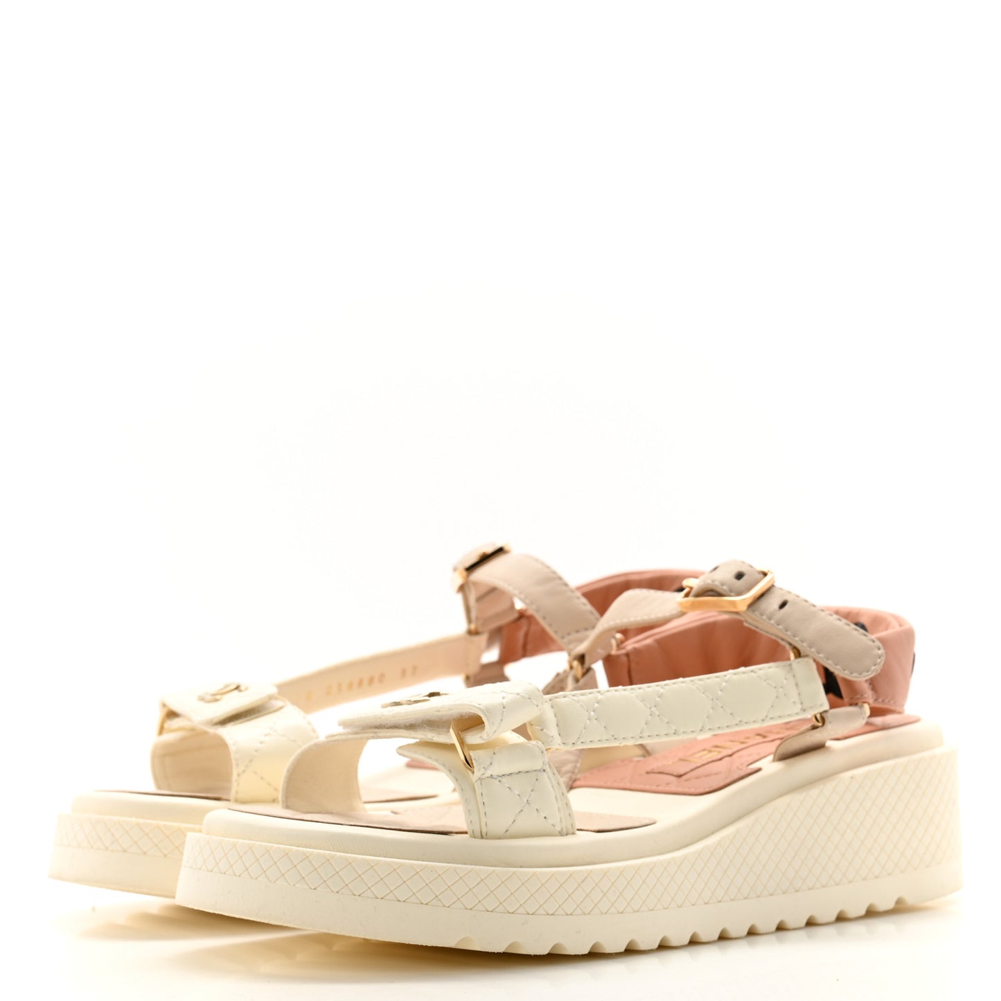 Lambskin Logo Platform Sandals 37 Beige Ivory White