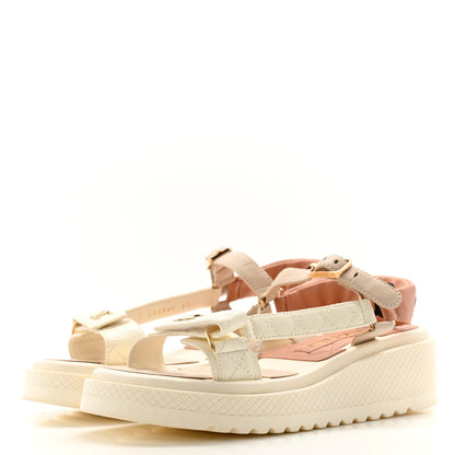 Chanel Lambskin Logo Platform Sandals 37 Beige Ivory White 3 of 9
