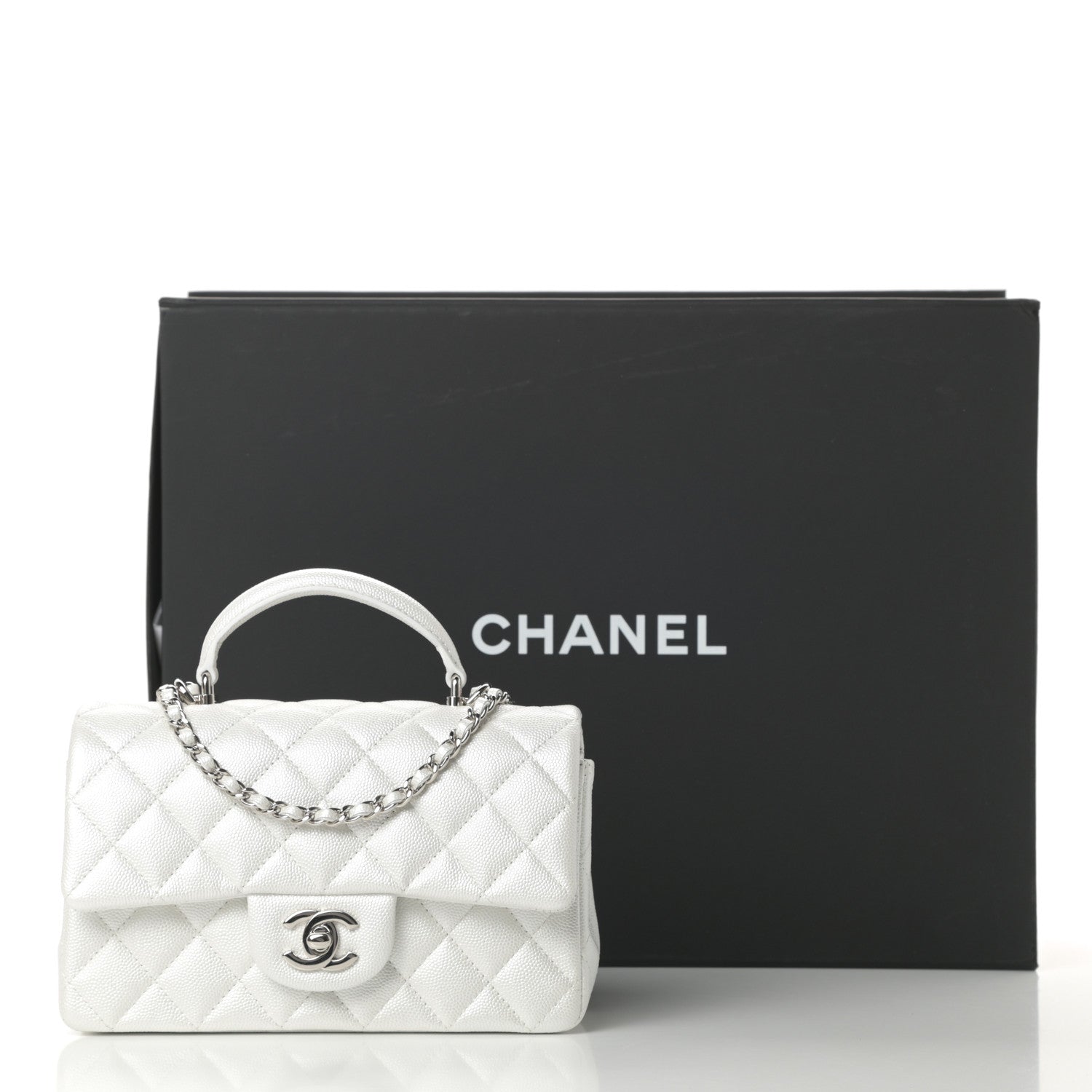 Chanel Iridescent Caviar Quilted Mini Top Handle Rectangular Flap White 11 of 11
